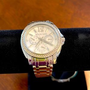 Michale Kors silver watch mother of pearl face